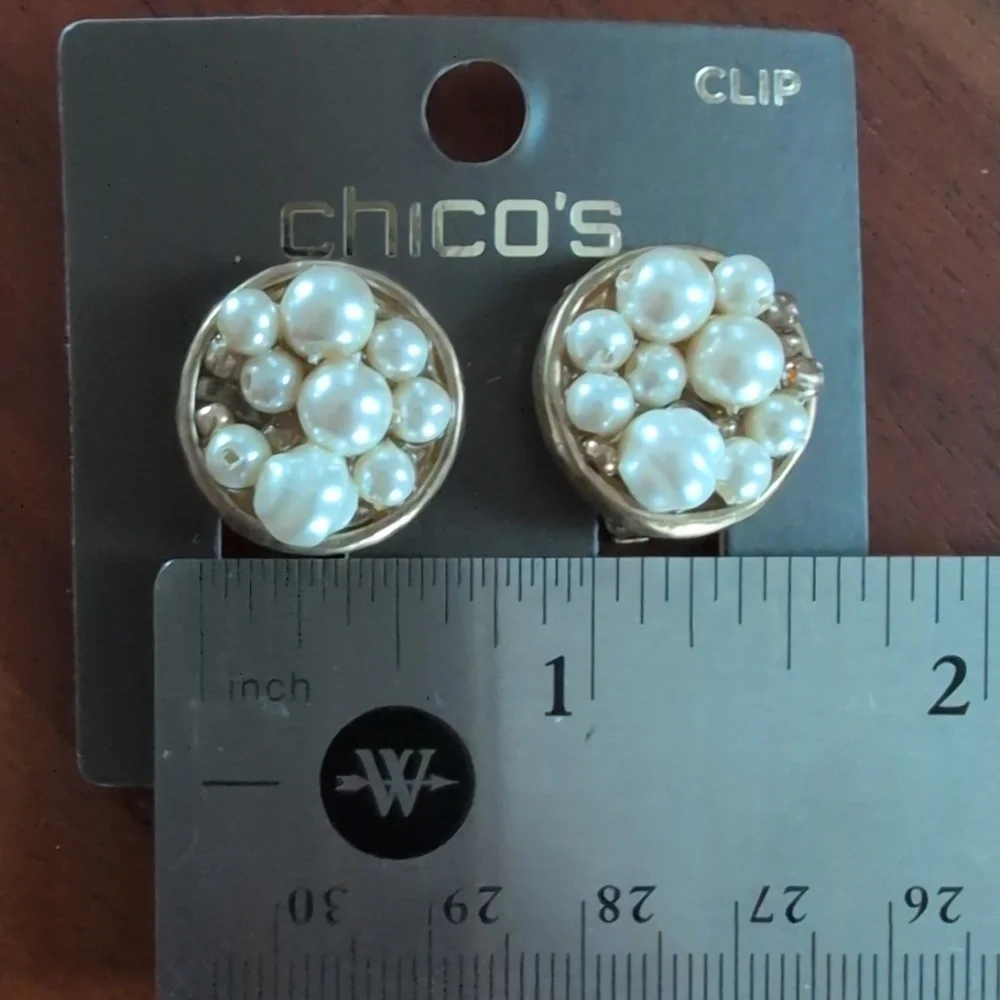 Chico's Gold-Tone Faux Pearl Cluster Clip Earrings - Cream Pearls